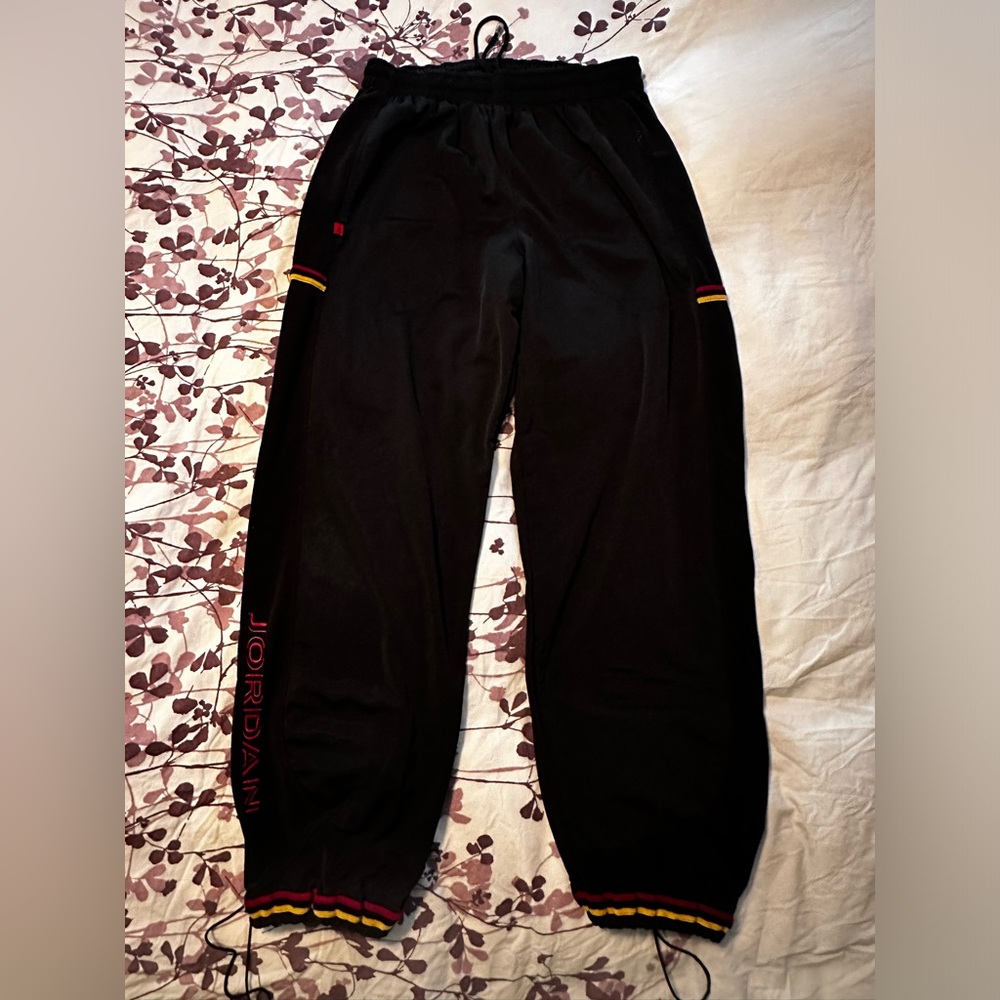 Vintage Nike Air Jordan Velour Red/Yellow Stripe Black Track Suit Size XXL Y2K